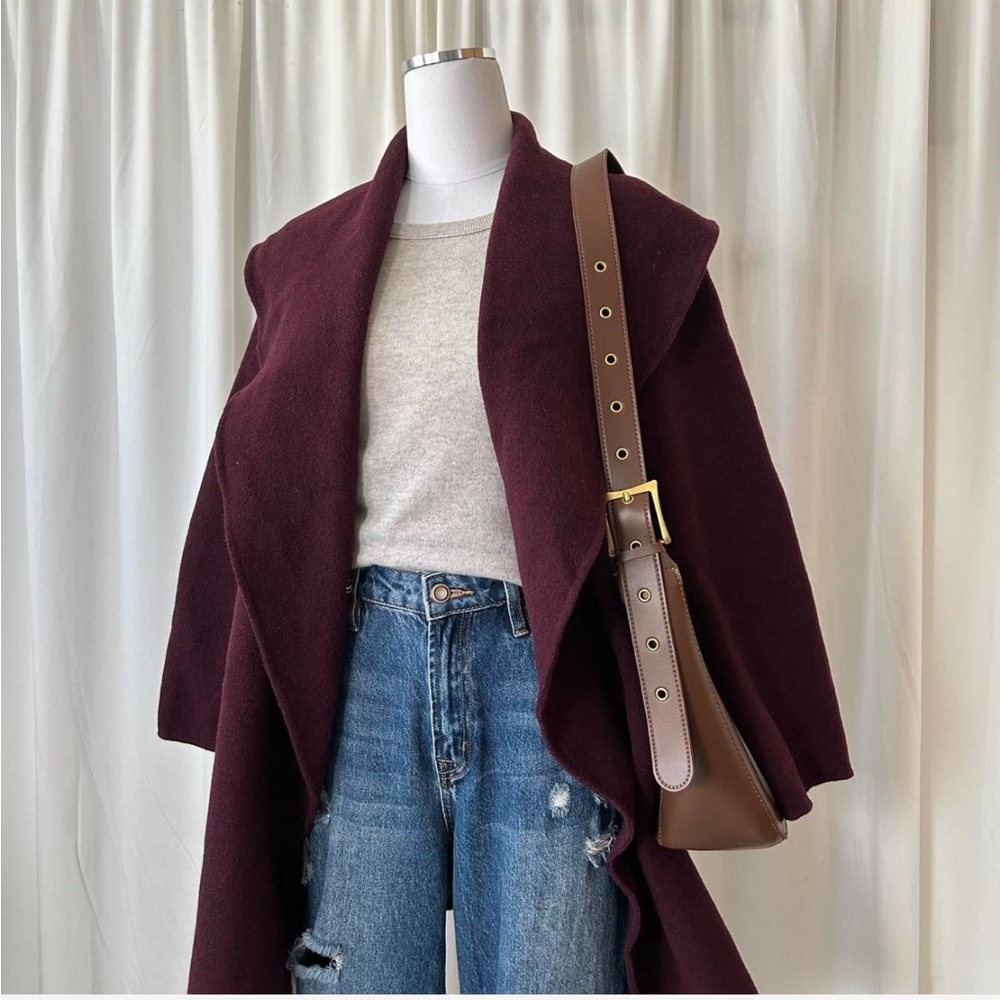 Club Monaco Burgundy Italian Wool Shawl collar coat. - Picture 2 of 8